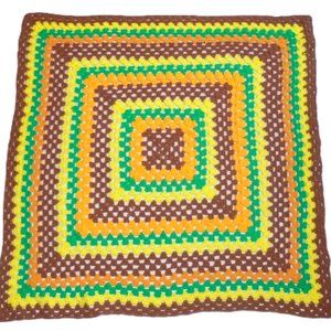 1970s Vintage Crochet Blanket 43" x 43" Handmade throw psychedelic colors